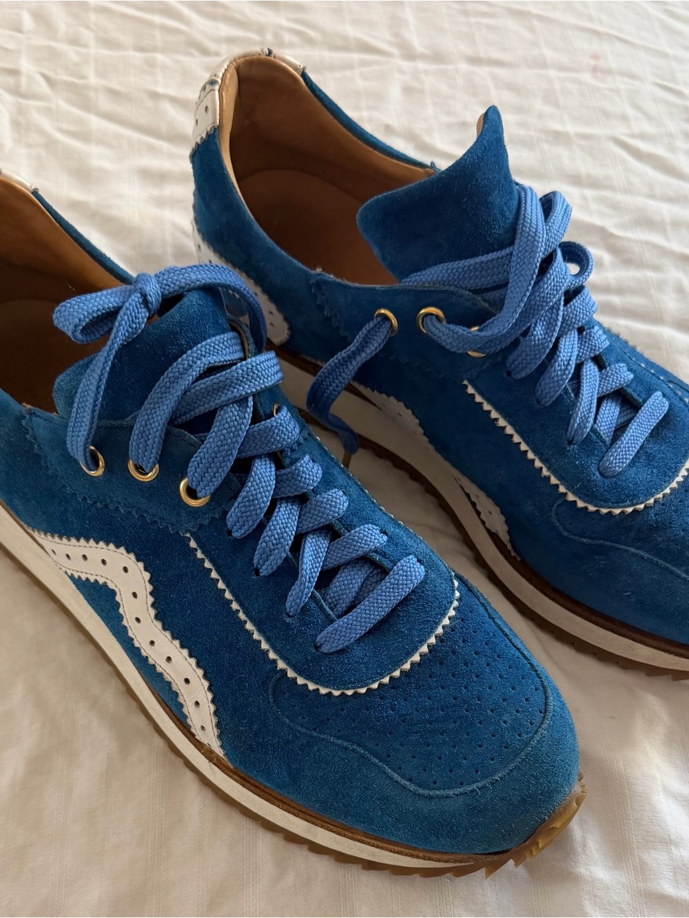 Women's Blue Suede Lace-Up Sneakers
